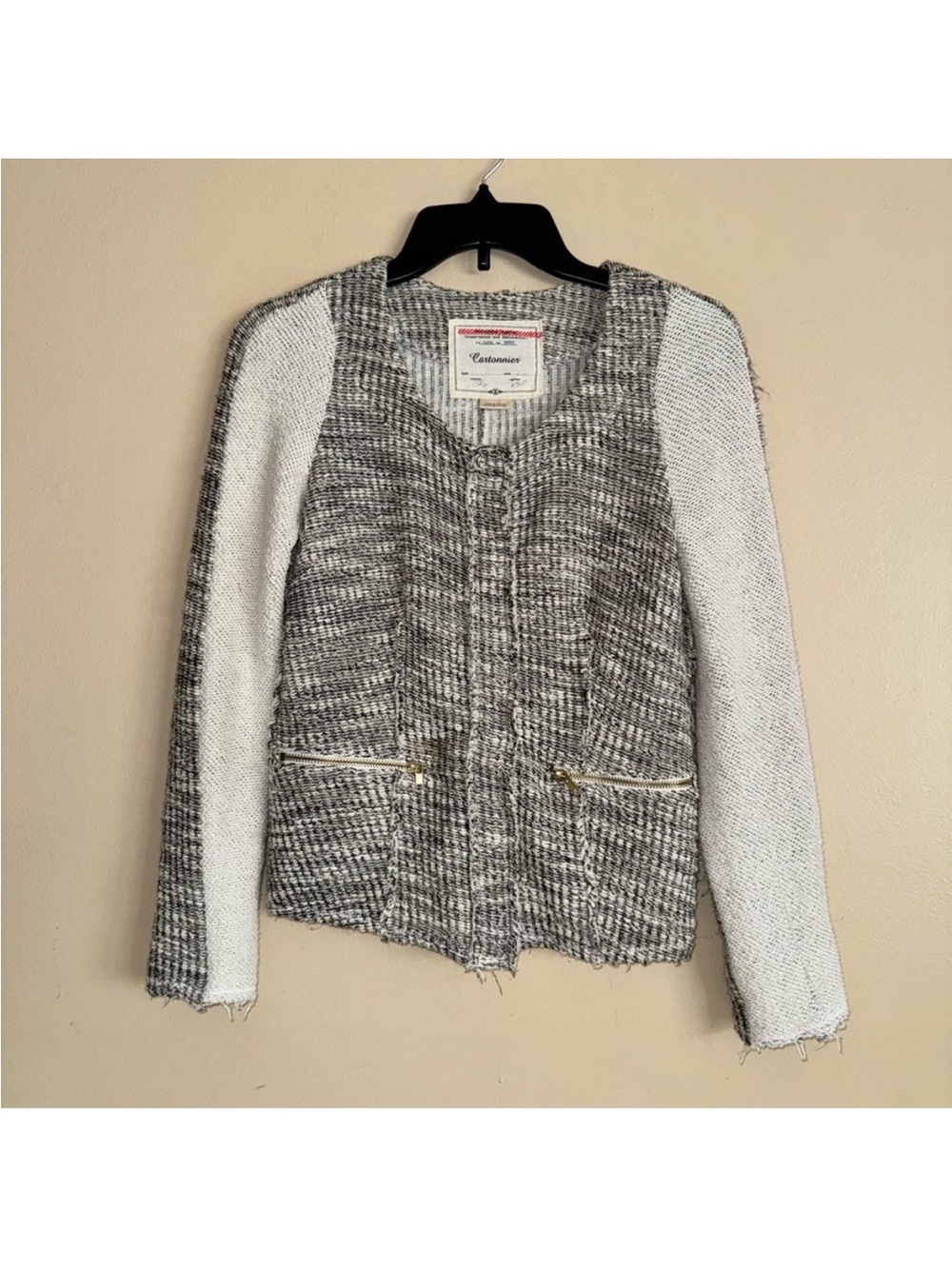 Cartonnier Anthropologie Gray Tweed Snap Front Jacket Size XS